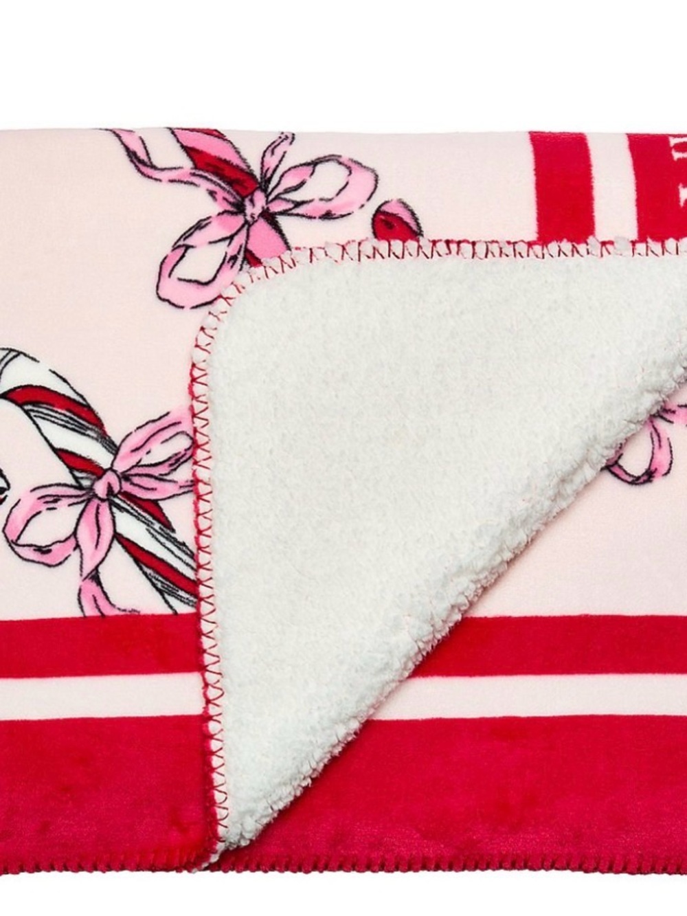 Victoria's Secret Pink and Red Bow Sherpa Throw